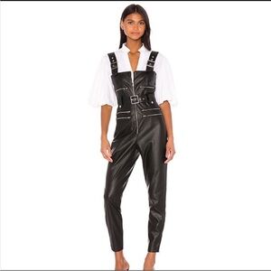 WeWoreWhat black faux leather overalls